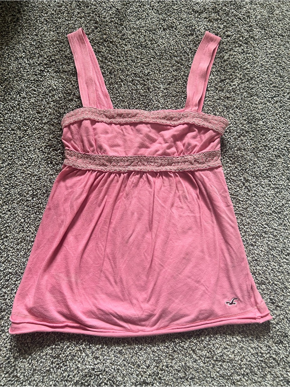 Y2k Hollister Babydoll Top Pink Lace-Trim Camisole Tank
